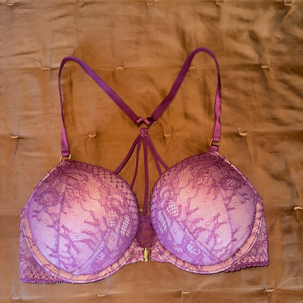 Victoria's Secret Purple Lace Push-Up Bra with Strappy Back Detail